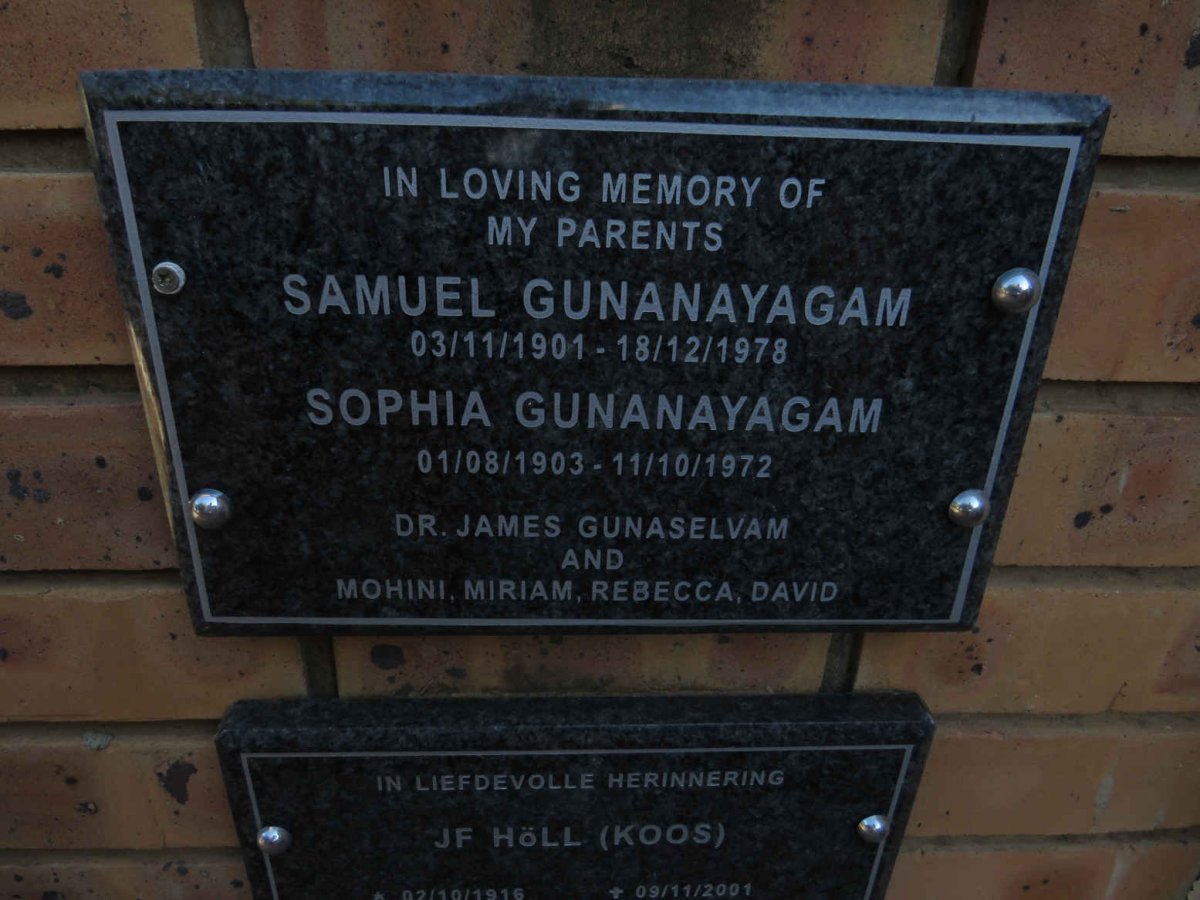 GUNANAYAGAM Samuel 1901-1978 & Sophia 1903-1972