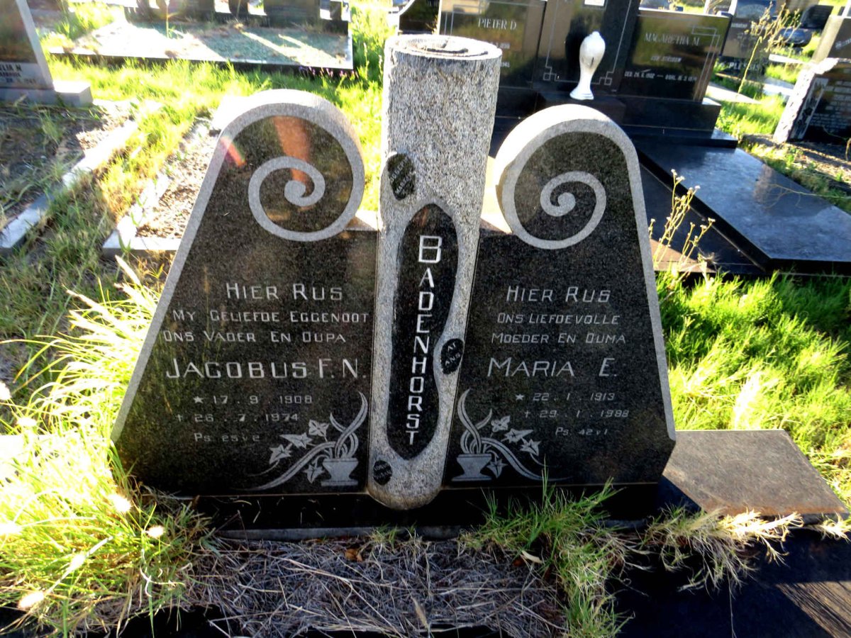 BADENHORST Jacobus F.N. 1908-1974 & Maria E. 1913-1988