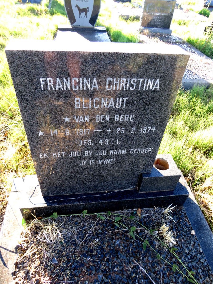 BLIGNAUT Francina Christina nee VAN DEN BERG 1917-1974