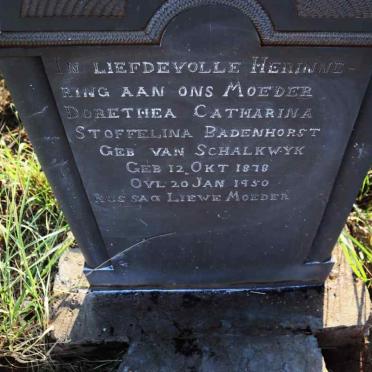 BADENHORST Dorethea Catharina Stoffelina nee VAN SCHALKWYK 1878-1950