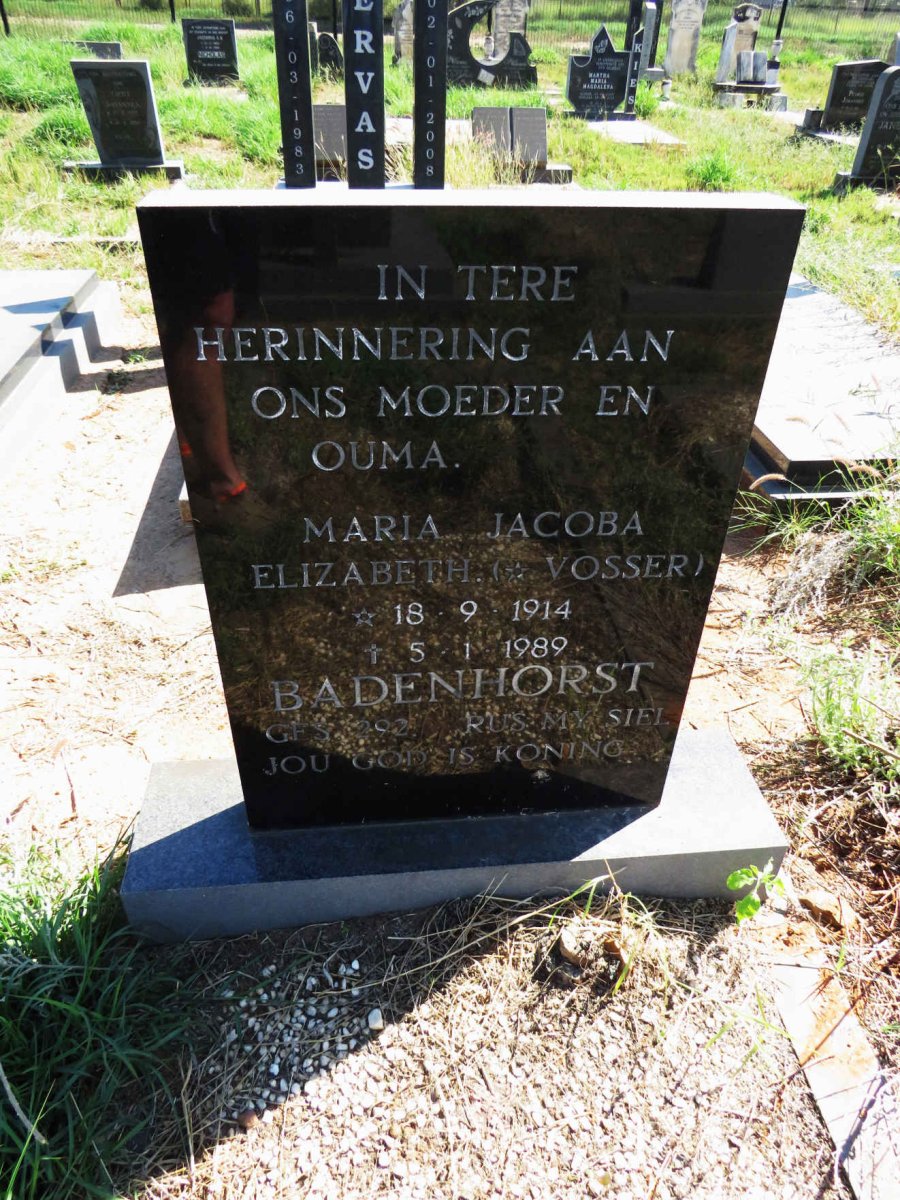 BADENHORST Maria Jacoba Elizabeth nee VOSSER 1914-1989