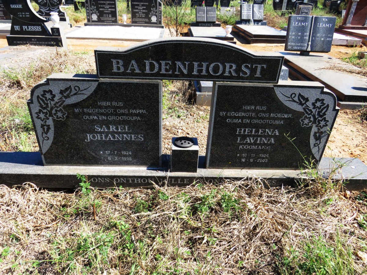 BADENHORST Sarel Johannes 1924-1998 & Helena Lavina COOMANS 1924-2003