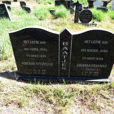 BAATJES Adriaan Sylvester 1923-1998 & Johanna Fransina HALGRYN 1924-2002
