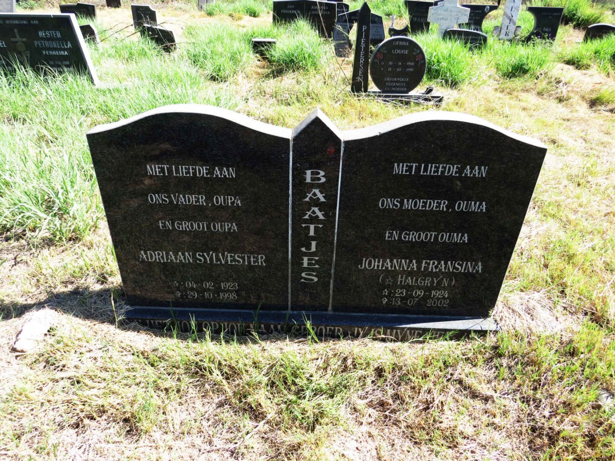 BAATJES Adriaan Sylvester 1923-1998 & Johanna Fransina HALGRYN 1924-2002