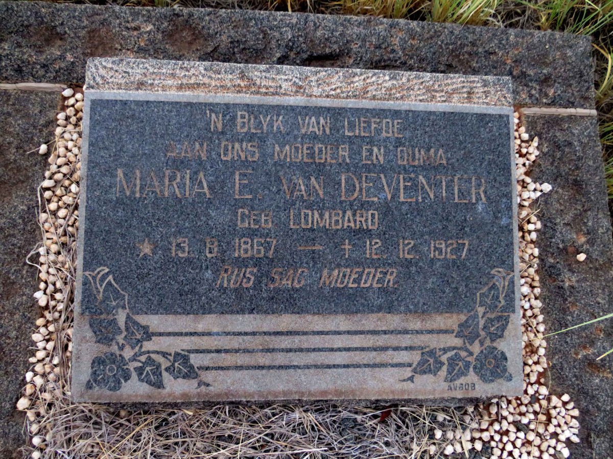 DEVENTER Maria E., van nee LOMBARD 1867-1927