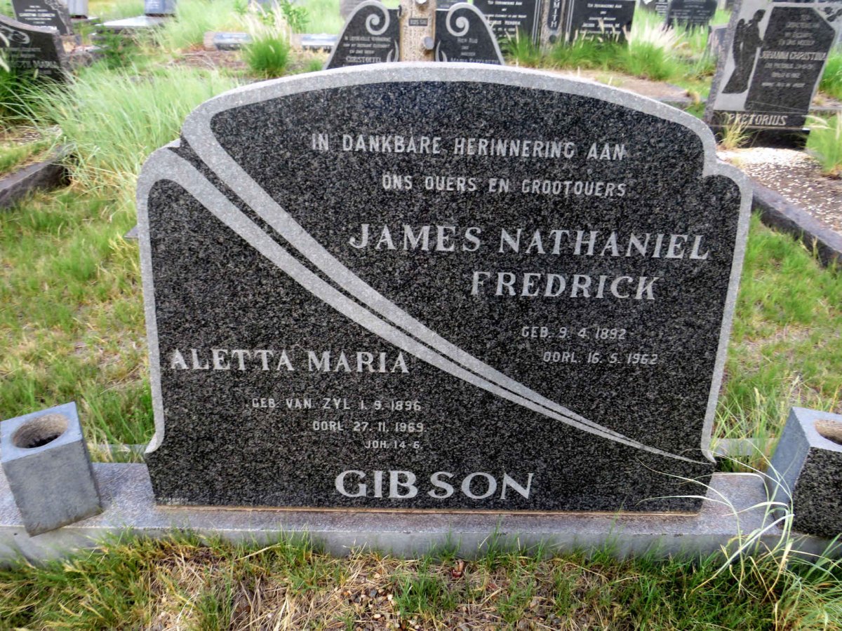 GIBSON James Nathaniel Fredrick 1892-1962 & Aletta Maria VAN ZYL 1896-1969