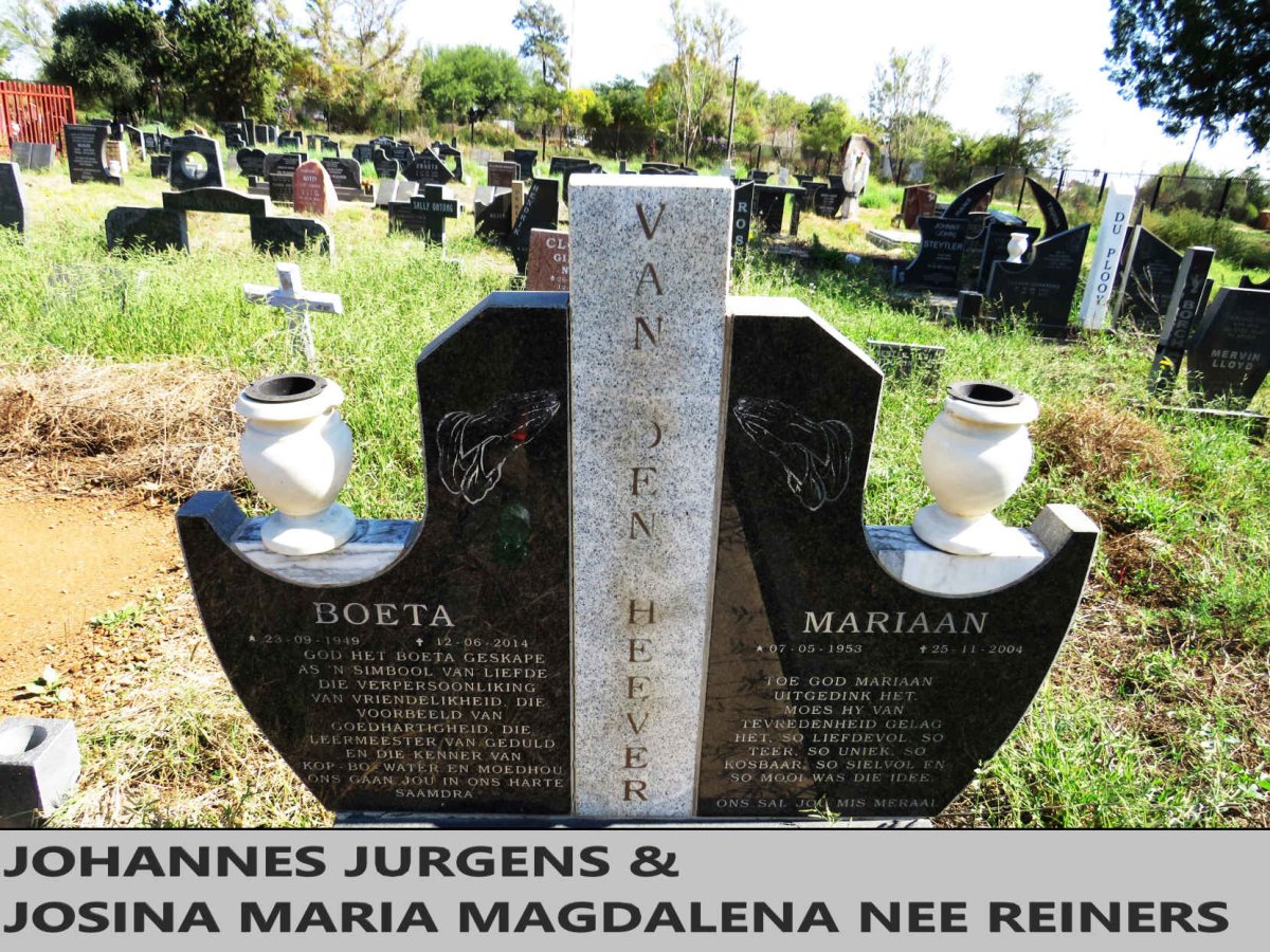 HEEVER Johannes Jurgens, van den 1949-2014 & Josina Maria Magdalena REINERS 1953-2004
