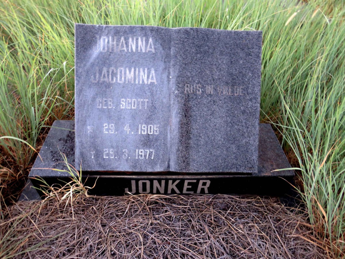 JONKER Johanna Jacomina nee SCOTT 1905-1977