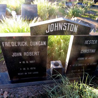 JOHNSTON Frederick Duncan John Robert 1897-1976 & Hester Christina DE JAGER 1902-1985