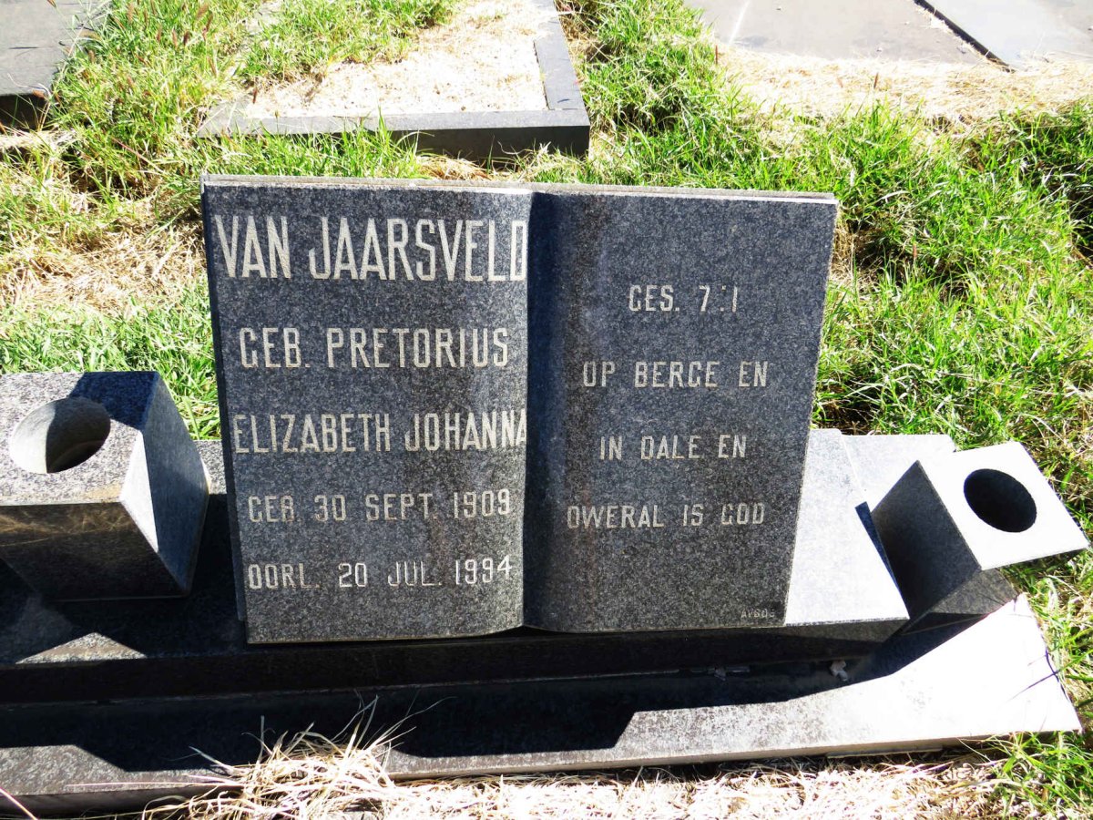 JAARSVELD Elizabeth Johanna, van nee PRETORIUS 1909-1994