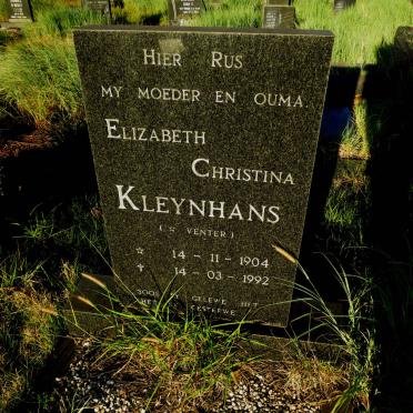 KLEYNHANS Elizabeth Christina nee VENTER 1904-1992