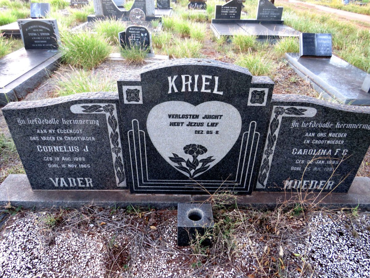 KRIEL Cornelius J. 1883-1965 & Carolina F.C. 1885-1981