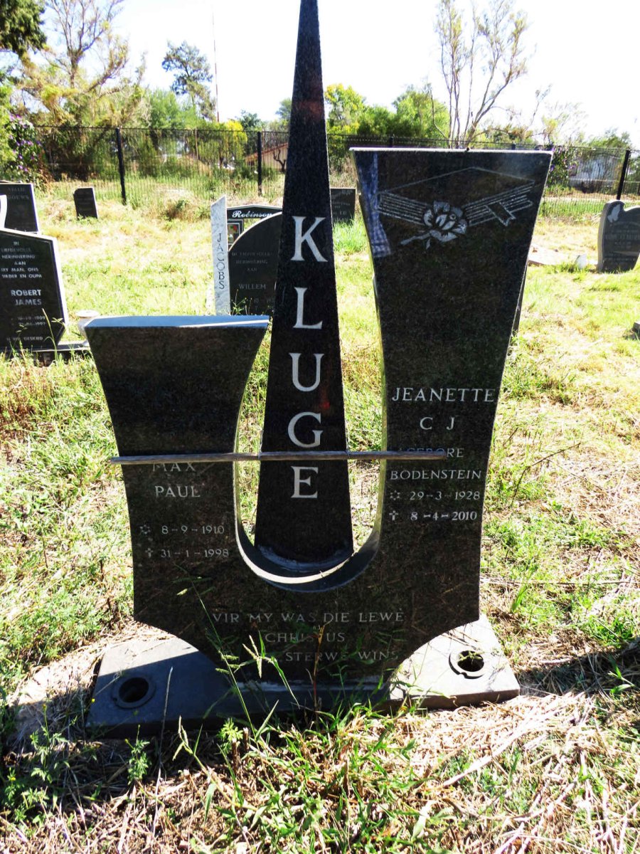 KLUGE Max Paul 1910-1998 & Jeanette C.J. BODENSTEIN 1928-2010