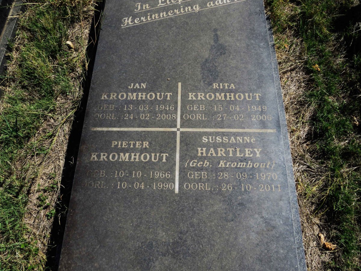 KROMHOUT Jan 1946-2008 & Rita 1949-2006 :: KROMHOUT Pieter 1966-1990 :: HARTLEY Sussanne nee KROMHOUT 1970-2011