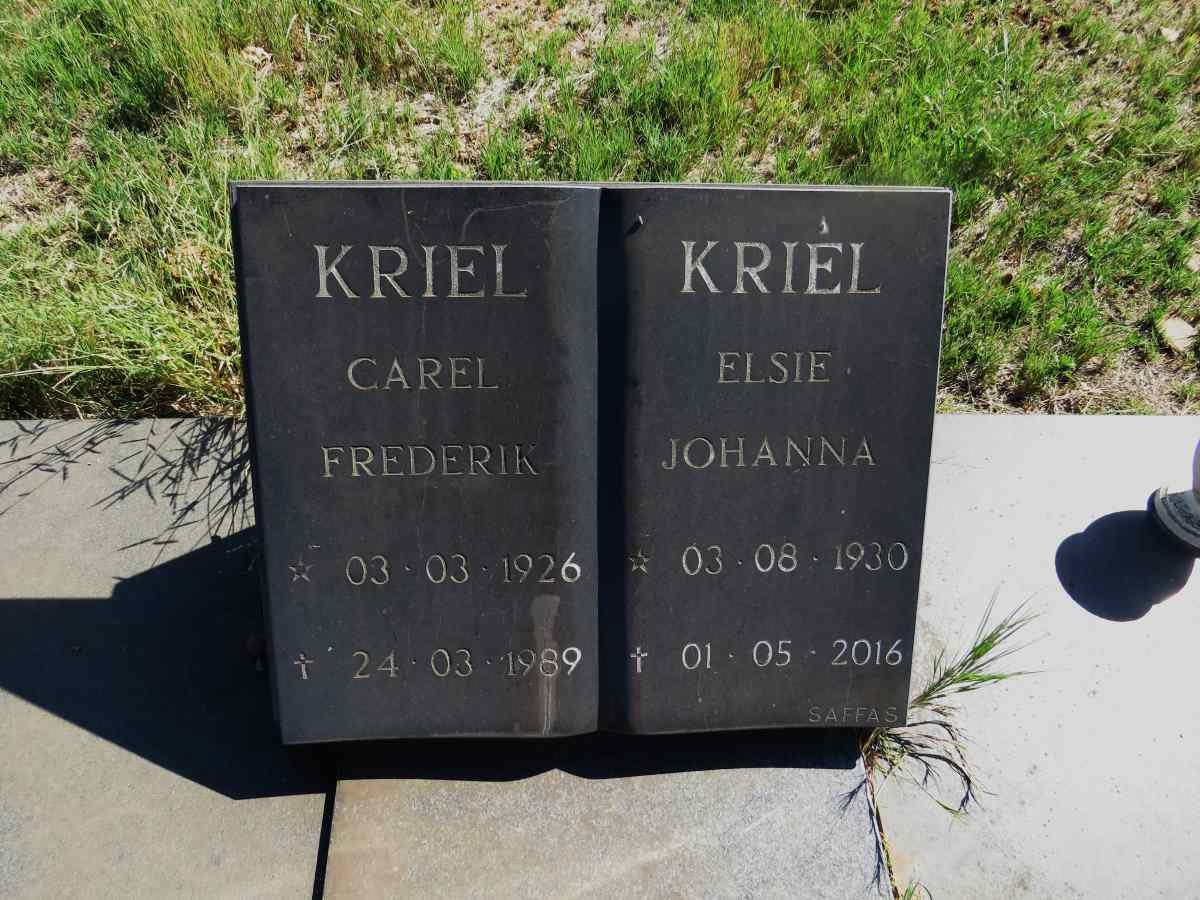 KRIEL Carel Frederik 1926-1989 & Elsie Johanna 1930-2016