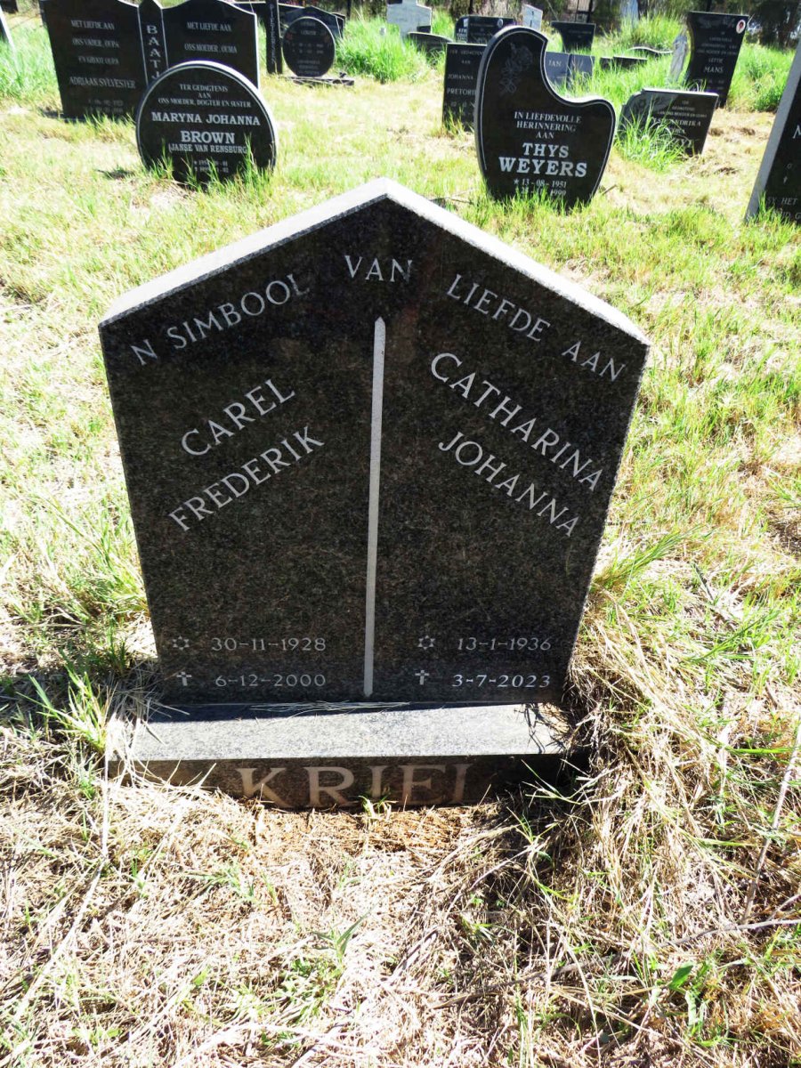 KRIEL Carel Frederik 1928-2000 & Catharina Johanna 1936-2023