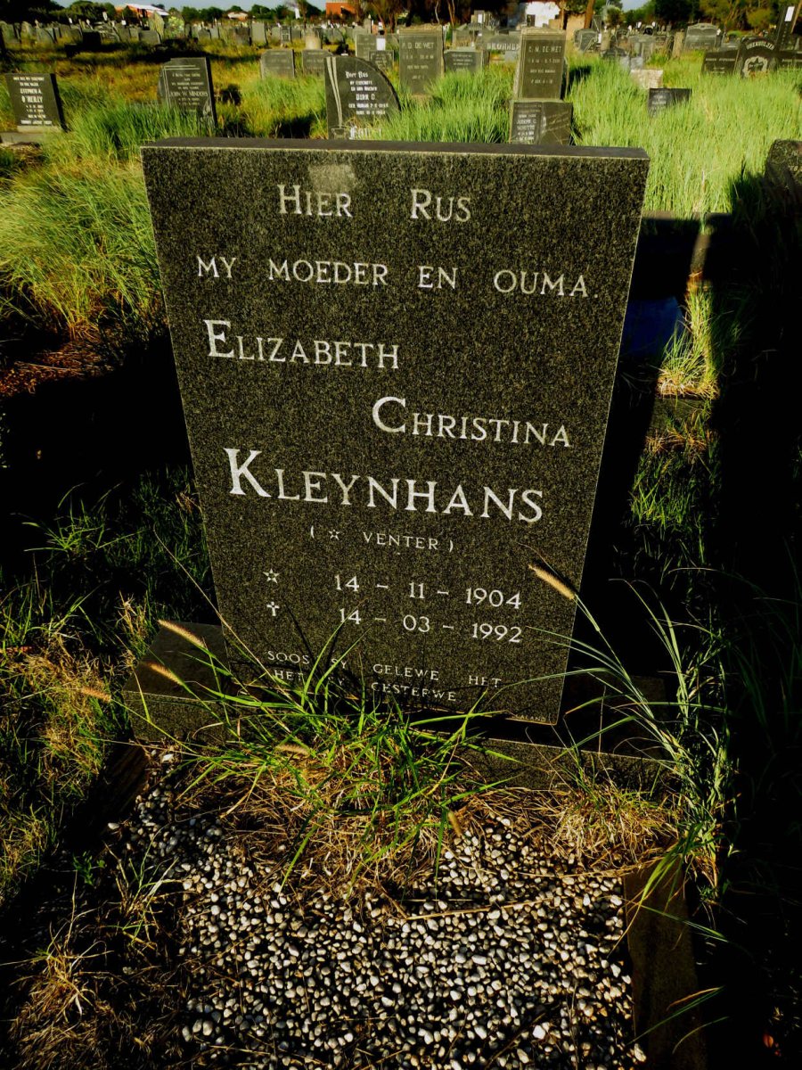 KLEYNHANS Elizabeth Christina nee VENTER 1904-1992
