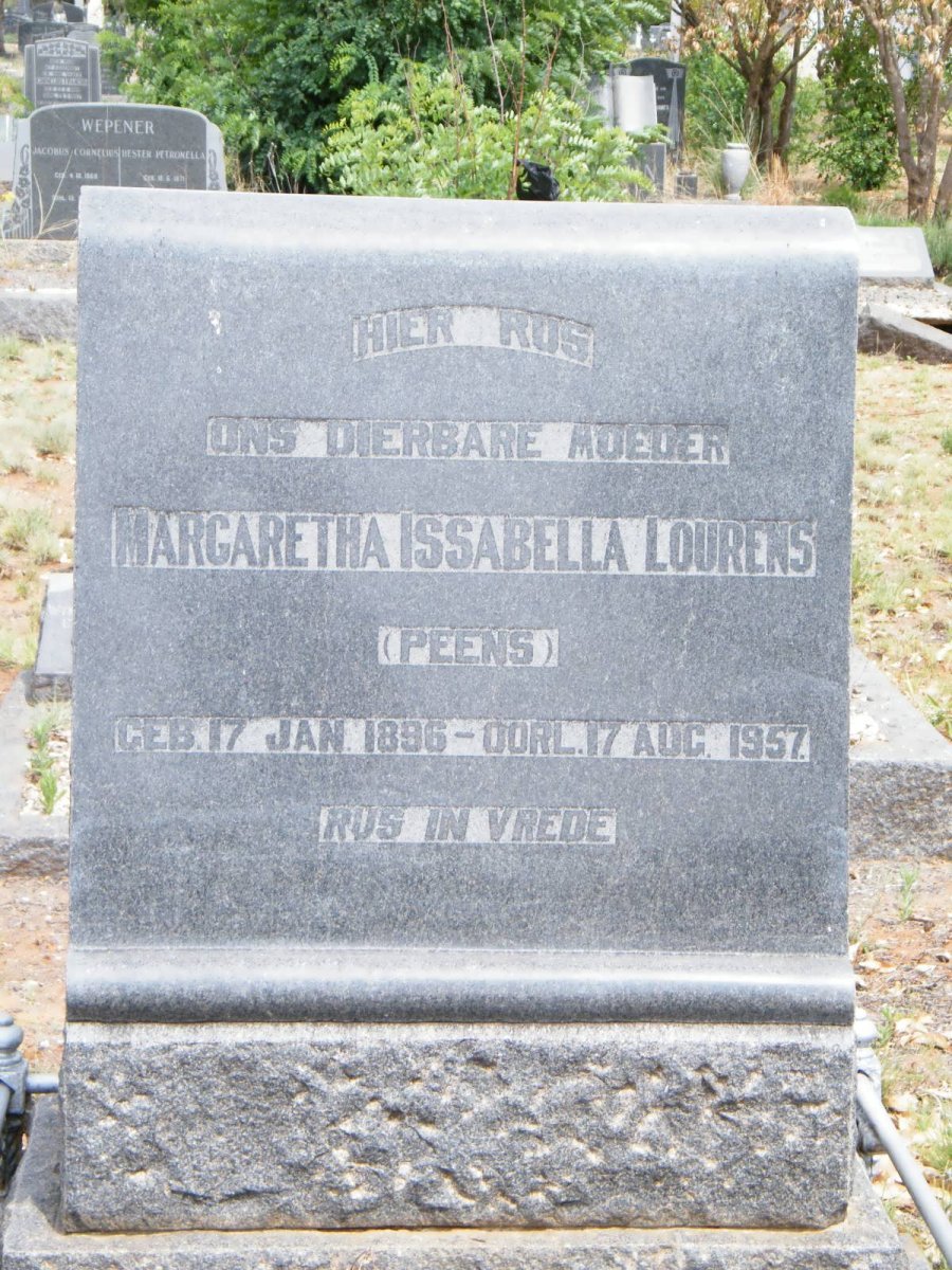 LOURENS Margaretha Issabella nee PEENS 1896-1957