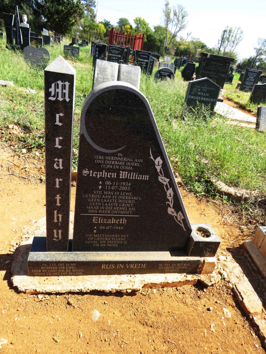 MCCARTHY Stephen William 1934-2003 & Elizabeth 1944-