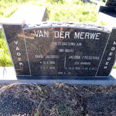 MERWE David Jacobus, van der 1890-1978 & Jacoba Frederika BARNARD 1893-1973