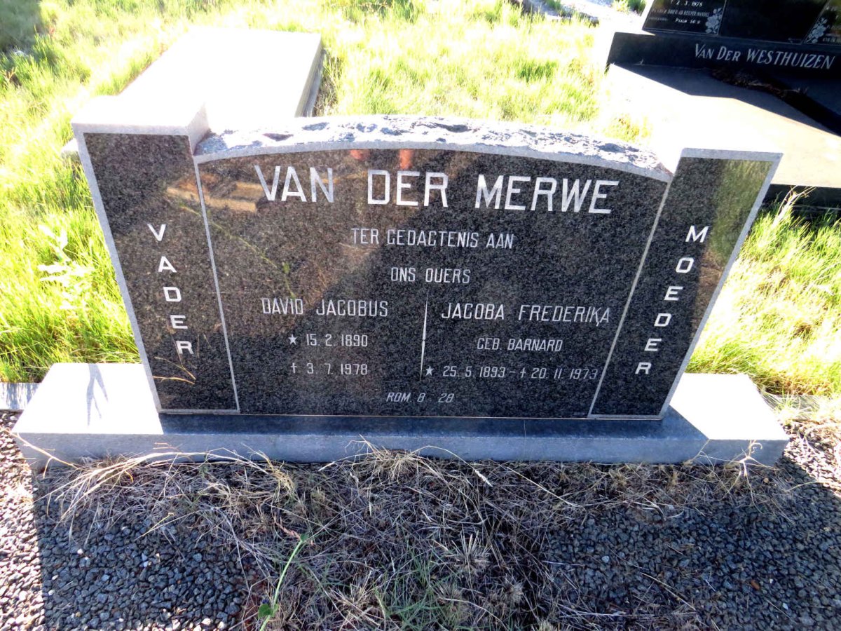 MERWE David Jacobus, van der 1890-1978 & Jacoba Frederika BARNARD 1893-1973
