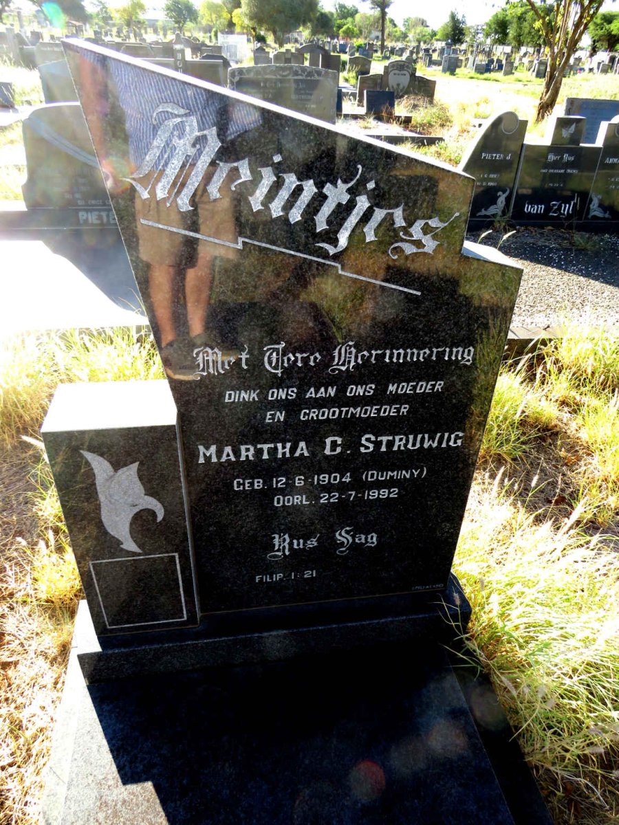 MEINTJES Martha C. voorheen STRUWIG nee DUMINY 1904-1992