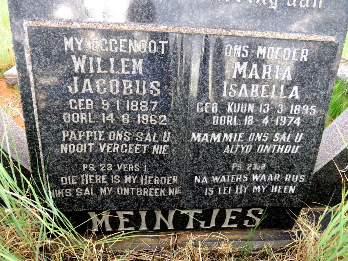 MEINTJES Willem Jacobus 1887-1962 & Maria Isabella KUUN 1895-1974
