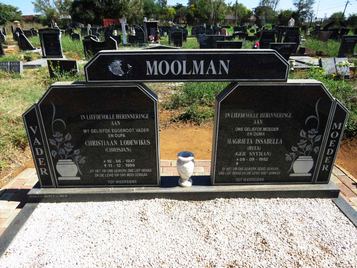 MOOLMAN Christiaan Lodewikus 1947-1999 & Magrieta Issabella SNYMAN 1952- 