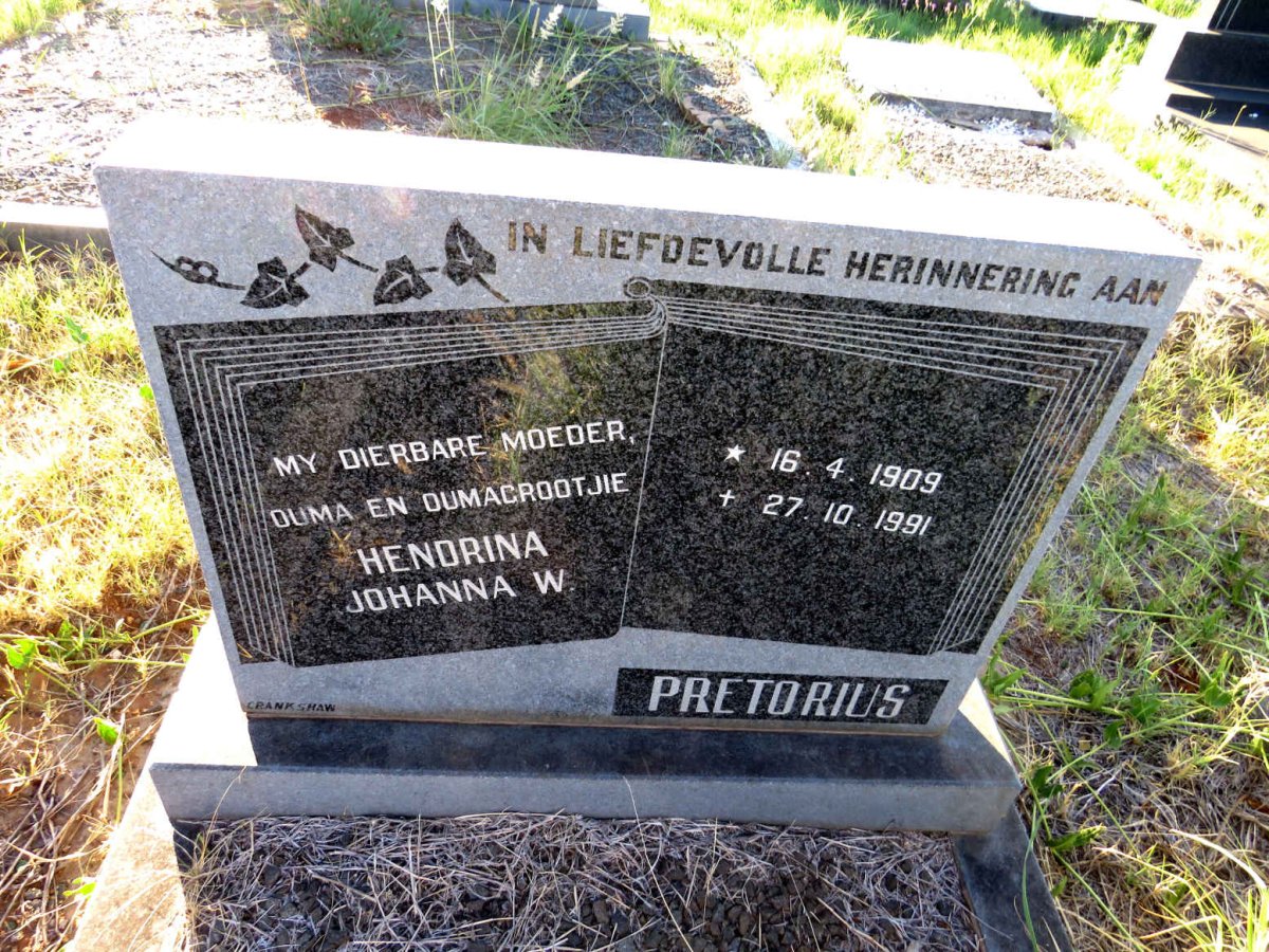PRETORIUS Hendrina Johanna W. 1909-1991