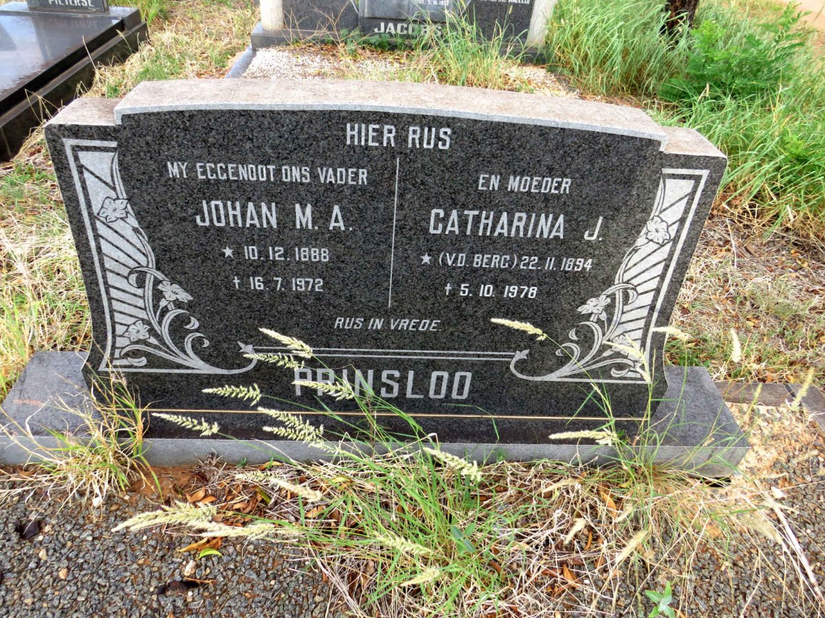 PRINSLOO Johan M.A. 1888-1972 & Catherina J. v.d. BERG 1894-1978