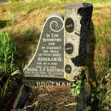 ROOTMAN Adriaan H. 1891-1962 & Maria A.P. DU PLESSIS 1893-1979
