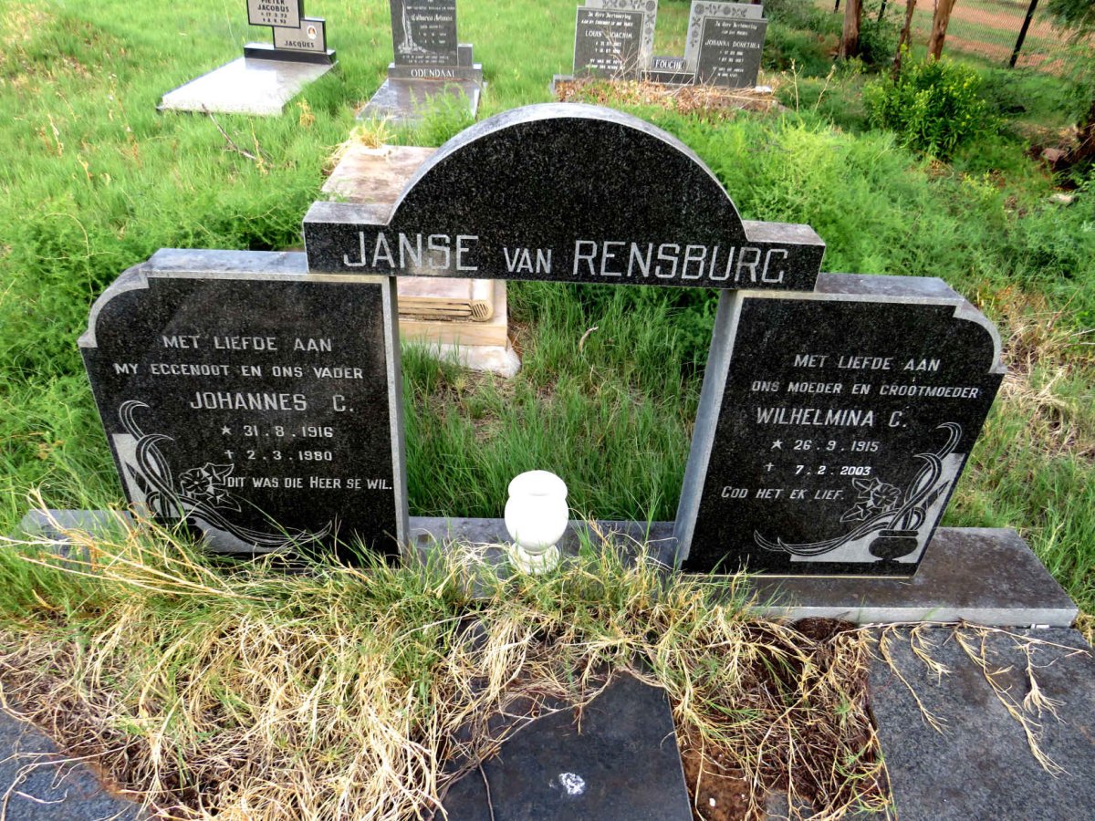 RENSBURG Johannes C., Janse van 1916-1980 & Wilhelmina C. 1915-2003