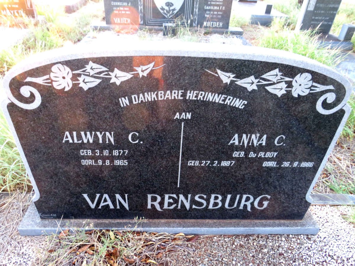 RENSBURG Alwyn C., van 1877-1965 & Anna C. DU PLOOY 1887-1966