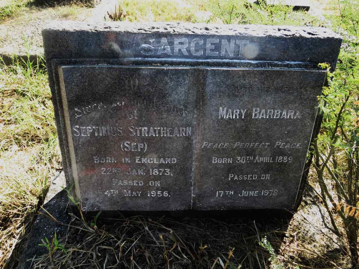 SARGENT Septimus Strathearn 1873-1956 & Mary Barbara 1889-1978
