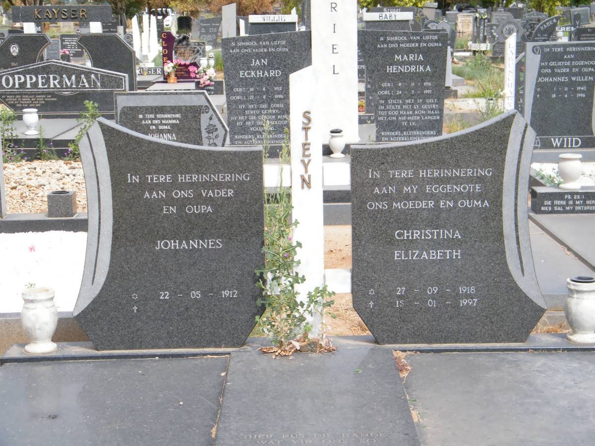 STEYN Johannes 1912- &amp; Christina Elizabeth 1918-1997