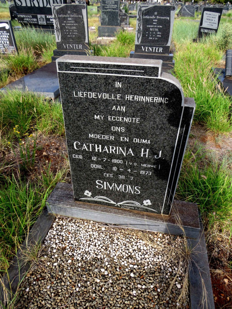 SIMMONS Catharina H.J. nee v.d. MERWE 1900-1973