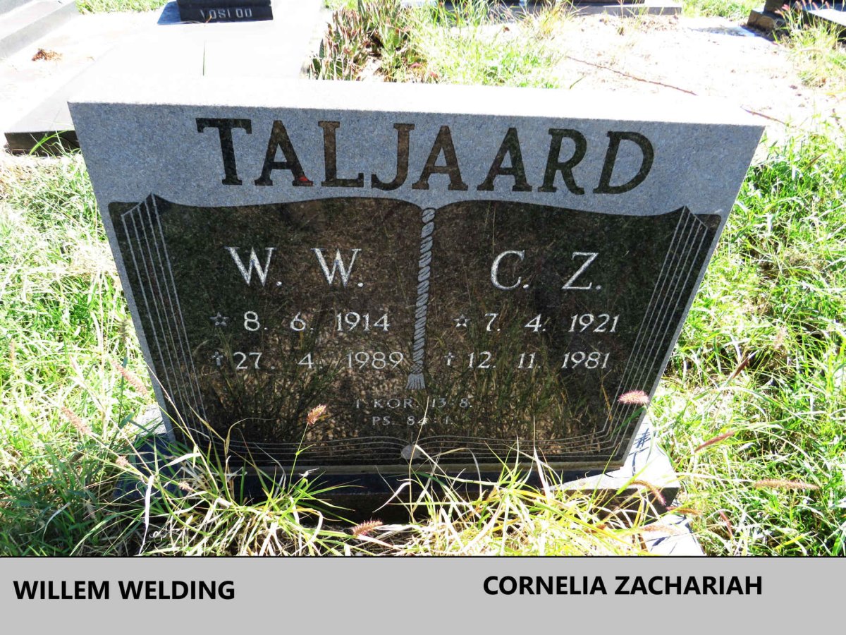 TALJAARD Willem Welding 1914-1989 & Cornelia Zachariah 1921-1981