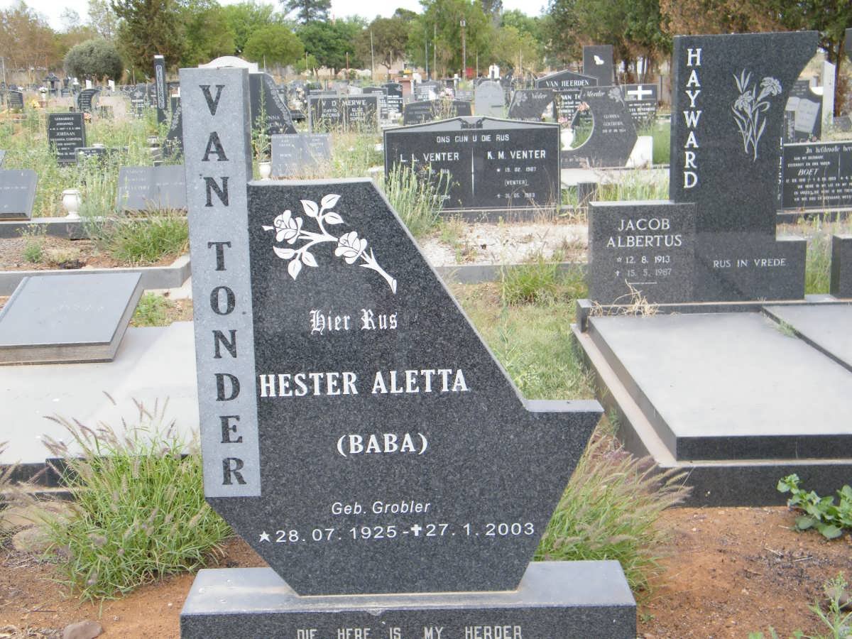 TONDER Hester Aletta, van nee GROBLER 1925-2003