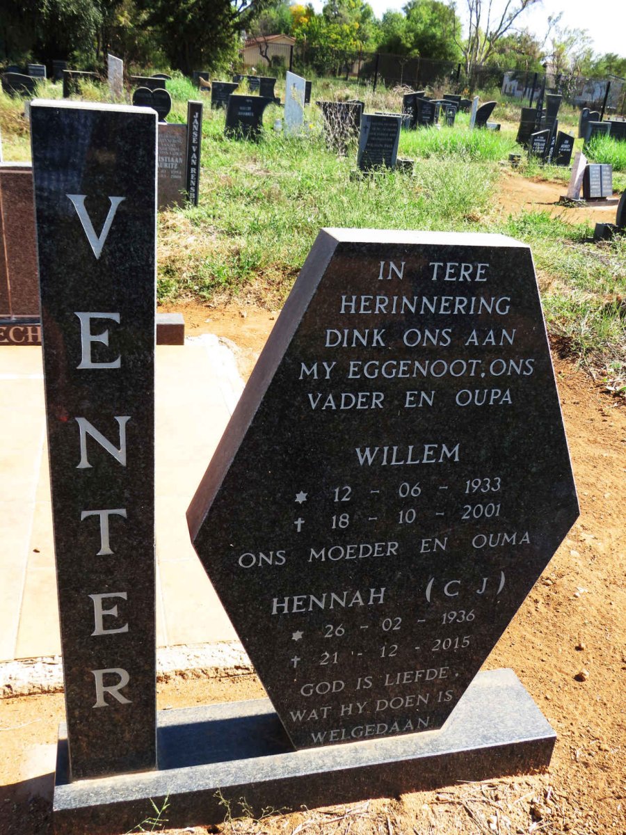VENTER Willem 1933-2001 & C.J. 1936-2015