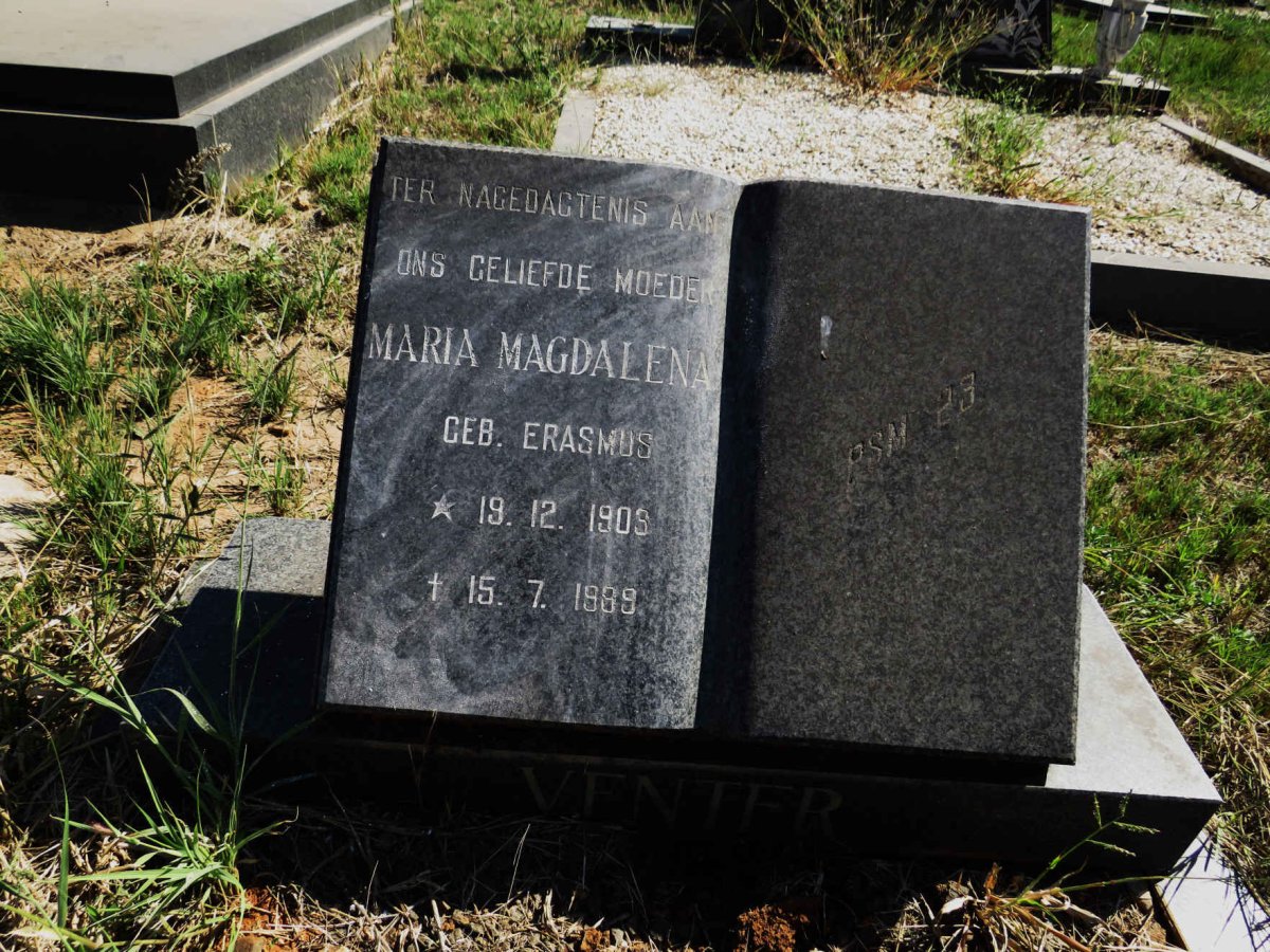 VENTER Maria Magdalena nee ERASMUS 1903-1989