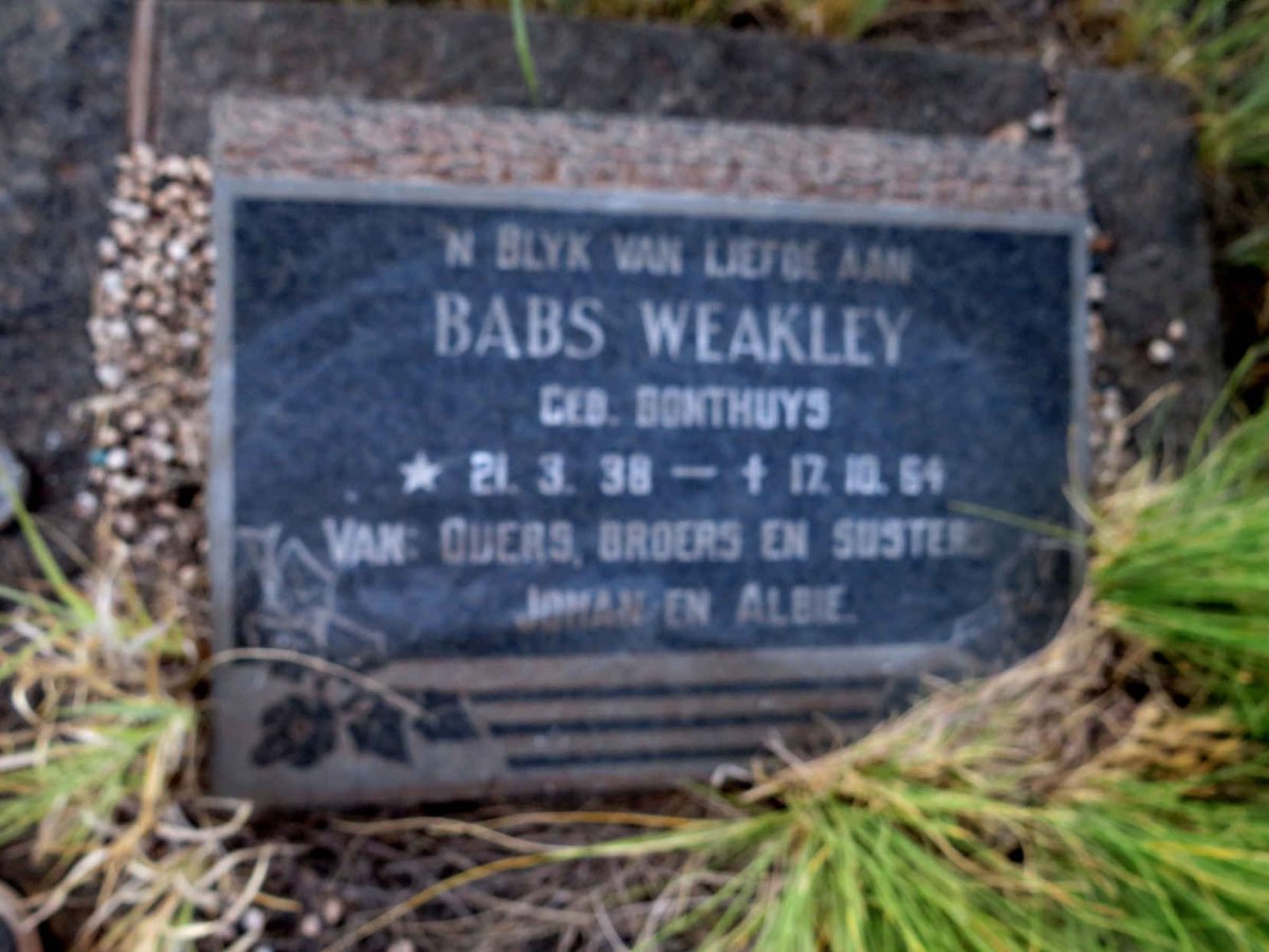 WEAKLEY Babs nee BONTHUYS 1938-1964