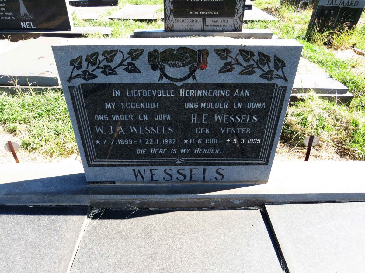 WESSELS W.J.A. 1899-1982 & H.E. VENTER 1910-1995