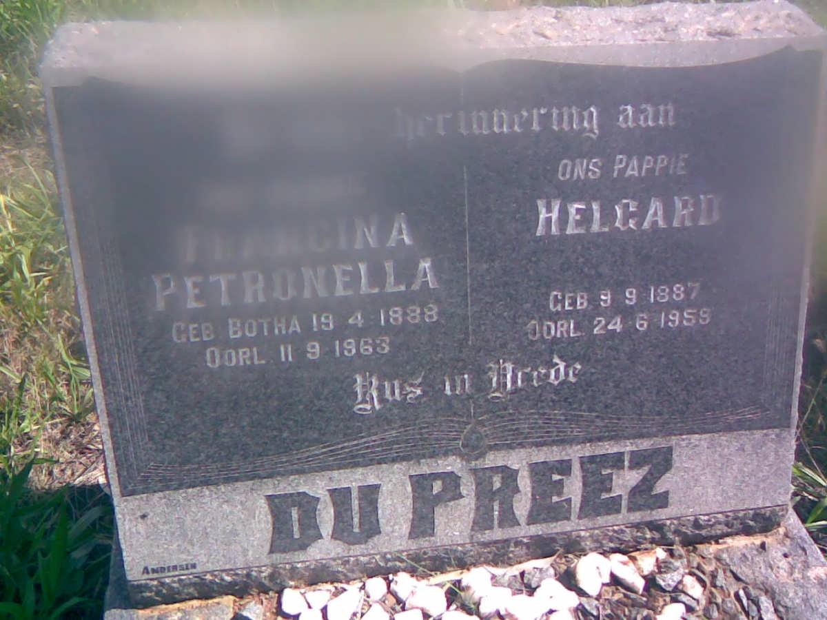 PREEZ Helgard, du 1887-1959 &amp; Francina Petronella BOTHA 1888-1963