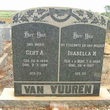 VUUREN Gert A., van 1898-1984 &amp; Isabella M. V.D. BERG 1898-1967