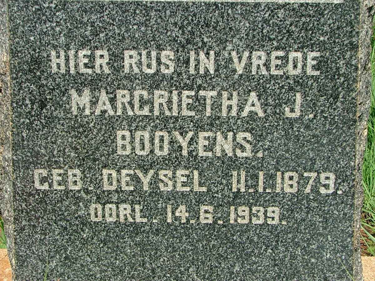 BOOYENS Margrietha J. nee DEYSEL 1879-1939