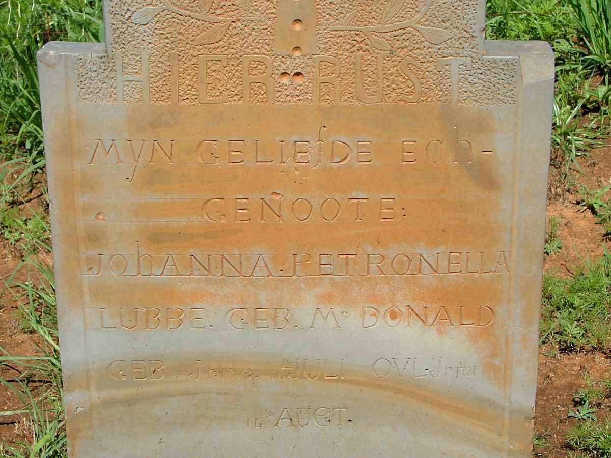 LUBBE Johanna Petronella nee McDONALD 188?-1921