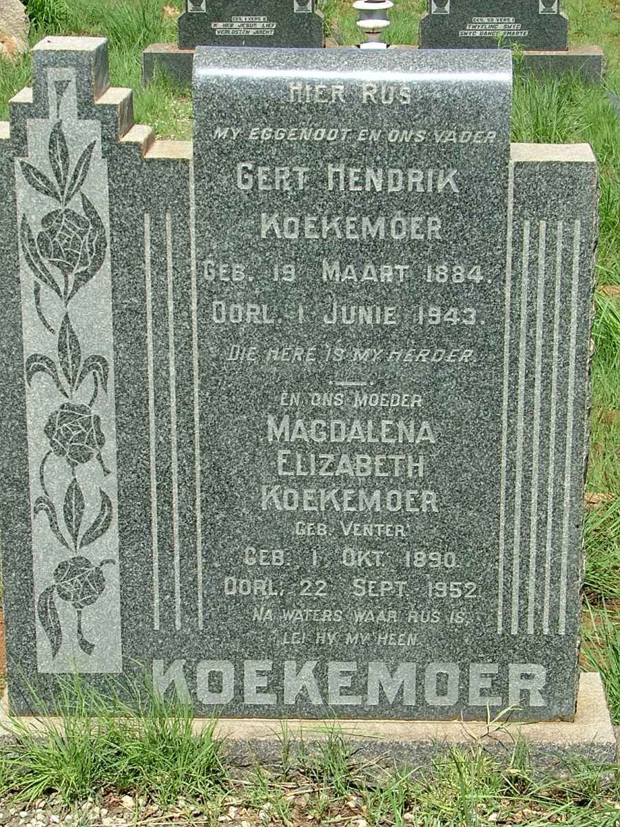 KOEKEMOER Gert Hendrik 1884-1943 &amp; Magdalena Elizabeth VENTER 1890-1952