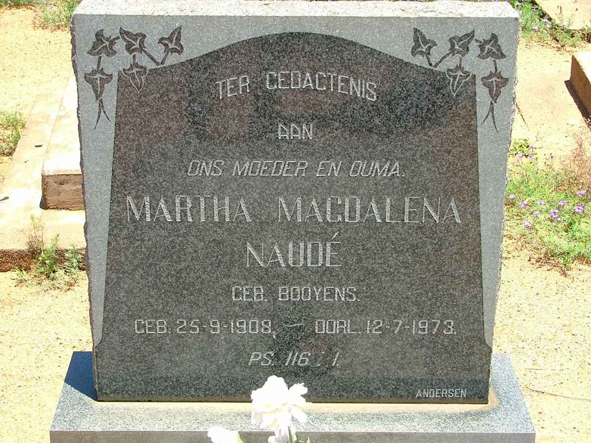 NAUDÉ Martha Magdalena nee BOOYENS 1908-1973