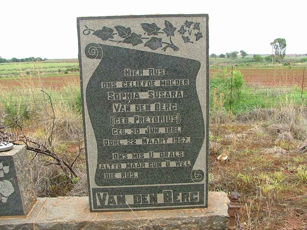 BERG Sophia Susara, van den nee PRETORIUS 1881-1957