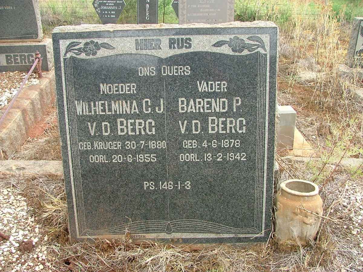 BERG Barend P., v.d. 1878-1942 &amp; Wilhelmina G.J. KRUGER 1880-1955